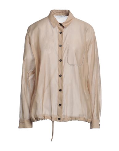 Peserico Woman Shirt Camel Size 10 Cotton, Silk In Beige
