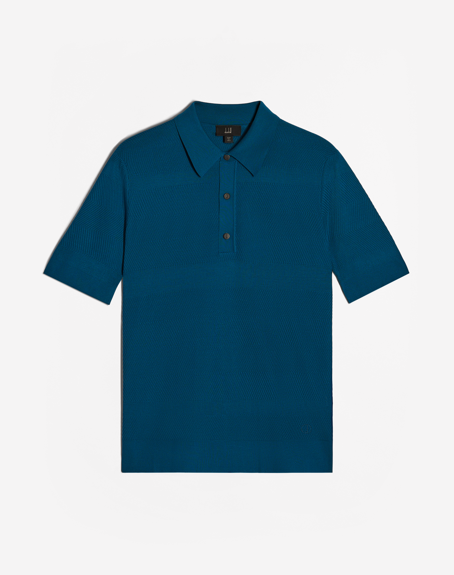 Dunhill Teal Gears Textured Short Sleeve Polo In Blue