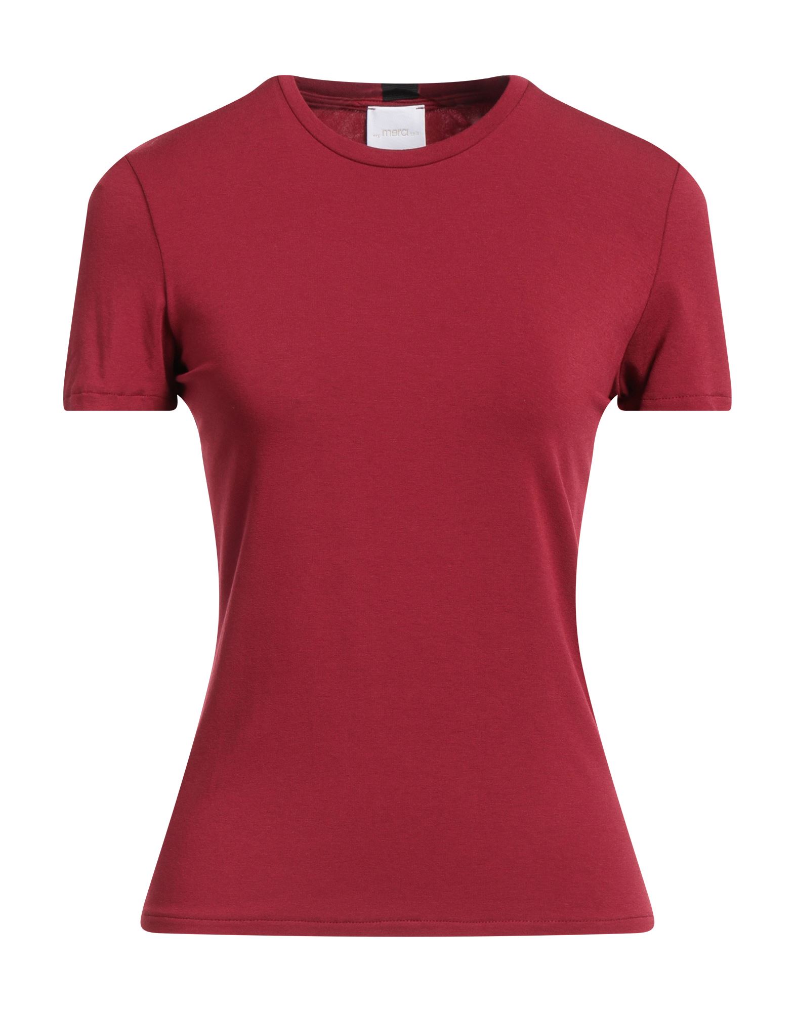 Merci .., Woman T-shirt Brick Red Size M Viscose, Elastane
