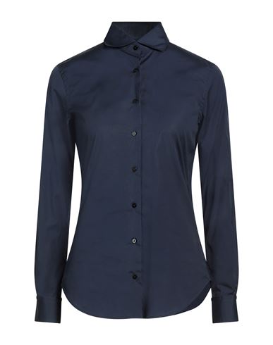 Xacus Woman Shirt Navy Size 12 Cotton, Elastane In Blue