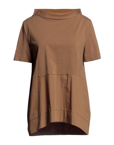 Alpha Studio Woman T-shirt Khaki Size 10 Cotton, Elastane In Brown