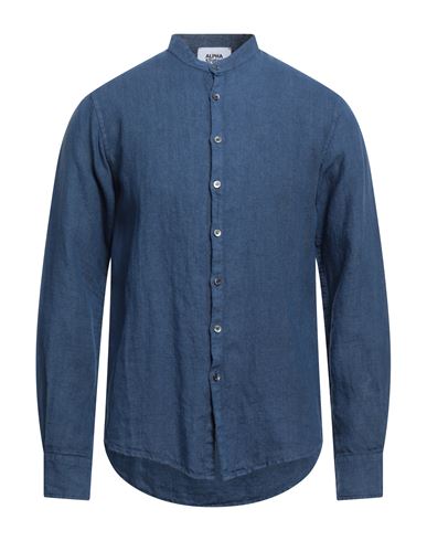 Alpha Studio Man Shirt Blue Size 40 Linen