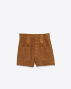 SAINT LAURENT Pantaloncini D Shorts a vita alta color cognac in scamosciato f