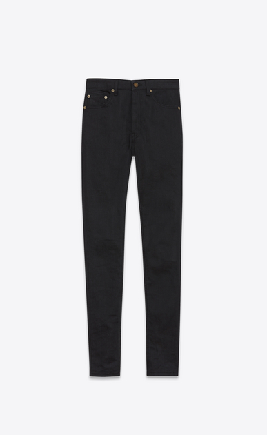 SAINT LAURENT Skinny fit Femme Jean skinny à taille haute en denim stretch effet légèrement usé noir a_V4