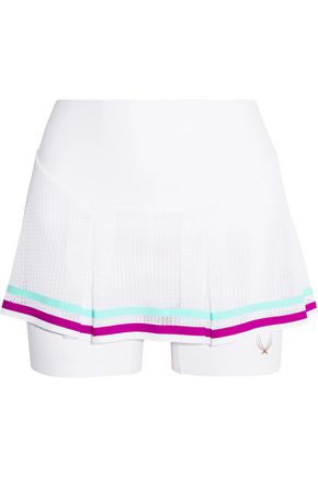 LUCAS HUGH Striped pleated mesh and stretch-jersey shorts