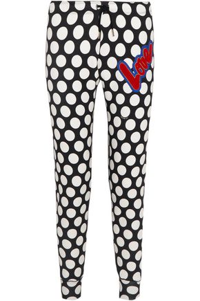 LOVE MOSCHINO Flocked polka-dot cotton-blend fleece track pants