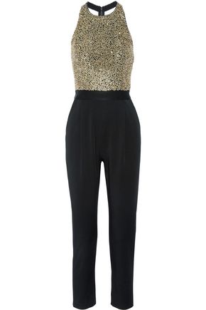 ALICE + OLIVIA Jeri embellished tulle and hammered-satin jumpsuit