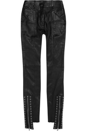 SAINT LAURENT EYELET-EMBELLISHED LEATHER SKINNY PANTS,3074457345617311818