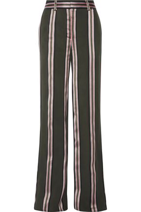 ADAM LIPPES Striped satin-trimmed twill wide-leg pants