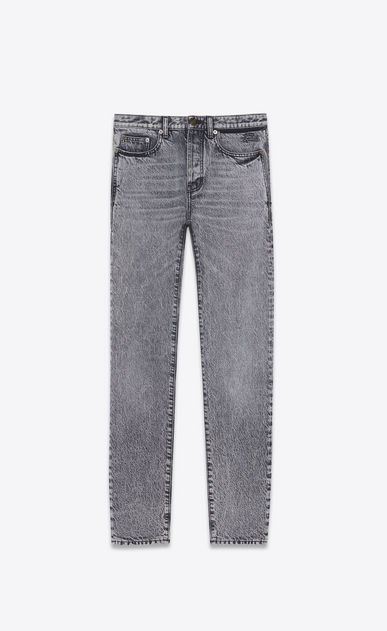 SAINT LAURENT Slim fit Man Faded black denim slim jeans with embroidery and patches a_V4