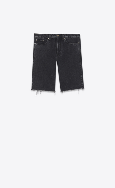 SAINT LAURENT Baggy Man Raw-edged Bermudas in faded black denim a_V4