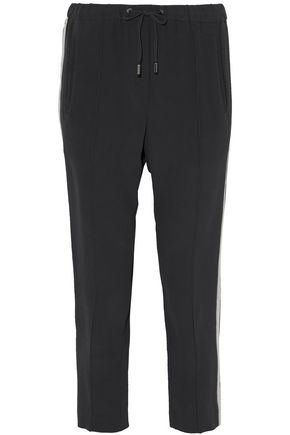 BRUNELLO CUCINELLI Cropped bead-embellished crepe de chine tapered pants,US 7789028784090722