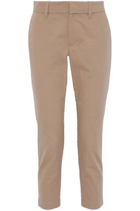 BRUNELLO CUCINELLI WOMAN CROPPED COTTON-BLEND TWILL TAPERED PANTS SAND,AU 7789028784127082