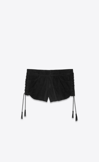 SAINT LAURENT Short Pants Woman Laced mini shorts in black suede a_V4