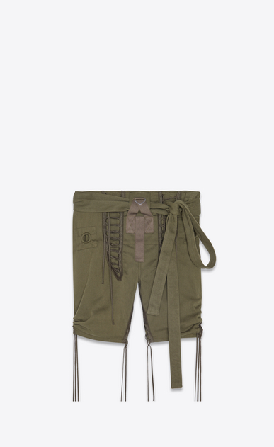 SAINT LAURENT Leather pants Woman Laced military shorts in khaki cotton gabardine a_V4