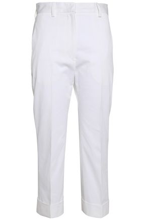 JIL SANDER WOMAN CROPPED COTTON-BLEND TWILL TAPERED trousers WHITE,AU 13331180551644819