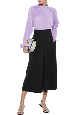 Tibi Pleated Cady Culottes In Black