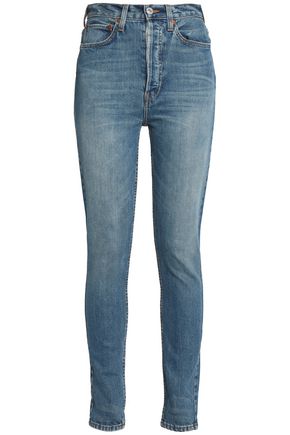 RE/DONE BY LEVI'S WOMAN FADED HIGH-RISE SKINNY JEANS DARK DENIM,AU 14693524283156353