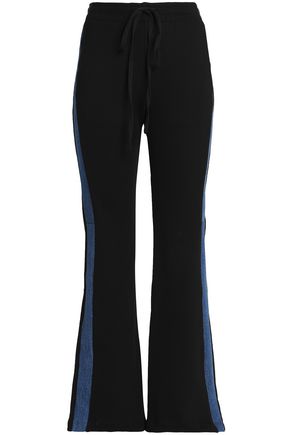 RE/DONE BY LEVI'S WOMAN DENIM-PANELED FRENCH COTTON-TERRY FLARED TRACK PANTS BLACK,AU 14693524283900357