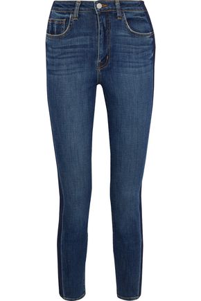 L'AGENCE High 10 cropped two-tone mid-rise skinny jeans