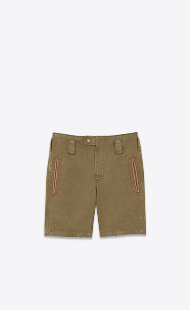 Vintage shorts in cotton and linen gabardine with embroidered braid