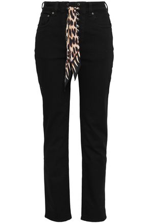 ROCKINS Silk-trimmed high-rise straight-leg jeans
