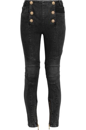 Balmain Up To 70 Off At The Outnet Balmain On Embellished Mid Rise Skinny Jeans