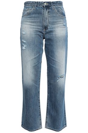 AG JEANS Cropped faded high-rise straight-leg jeans