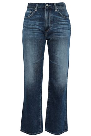 AG JEANS Cropped faded high-rise straight-leg jeans