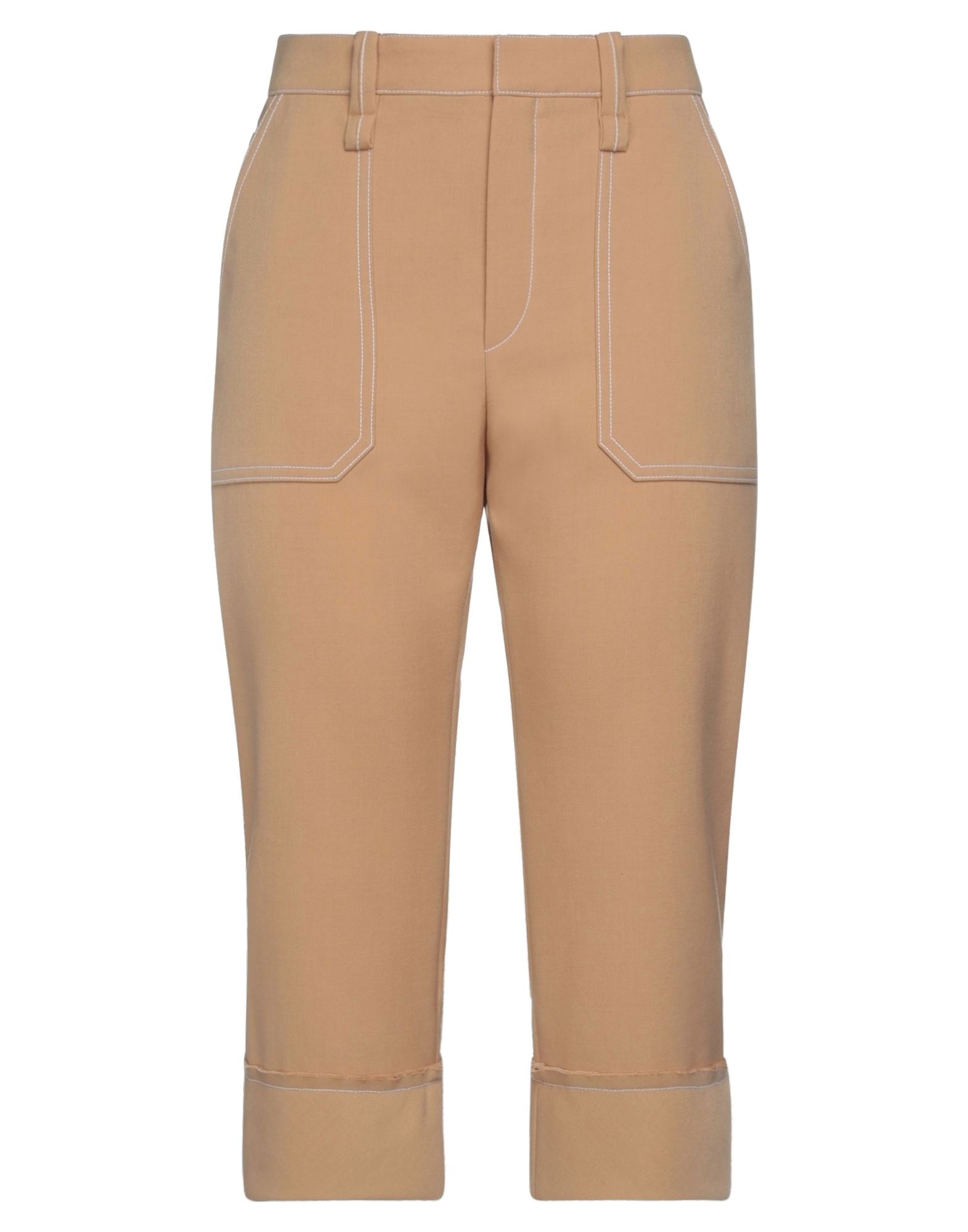 Shop Chloé Woman Cropped Pants Beige Size 6 Polyester, Virgin Wool, Silk