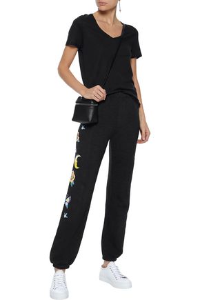 Click to view more detailed imagery on our partner's website Wildfox Woman Printed Cotton-Blend Fleece Track Pants Black