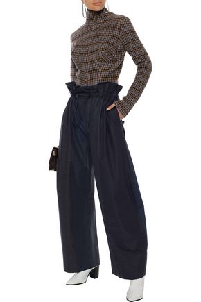 Click to view more detailed imagery on our partner's website Stella Mccartney Woman Benni Gathered Checked Cotton-Poplin Wide-Leg Pants Navy