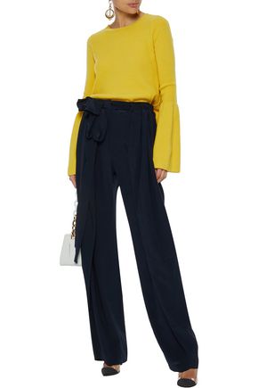 Click to view more detailed imagery on our partner's website Stella Mccartney Woman Ruffle-Trimmed Silk Wide-Leg Pants Navy