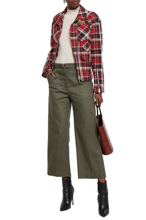 Click to view more detailed imagery on our partner's website Rag & Bone Woman Lora Belted Cotton-twill Wide-leg Pants Army Green