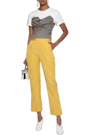 Click to view more detailed imagery on our partner's website Rosie Assoulin Woman Oboe Cropped Silk And Wool-Blend Moire Straight-Leg Pants Marigold