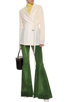 Click to view more detailed imagery on our partner's website Rosie Assoulin Woman Cotton-Blend Corduroy Flared Pants Leaf Green