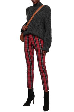 Current Elliott Checked Cotton-blend Jacquard Skinny Pants In Claret