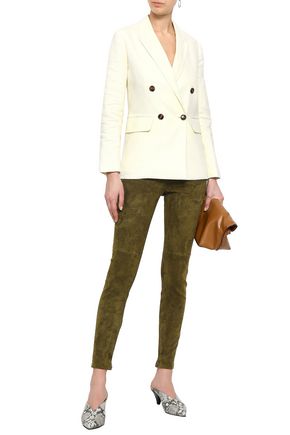 Click to view more detailed imagery on our partner's website Elie Tahari Woman Roxanna Stretch-Suede Leggings Army Green