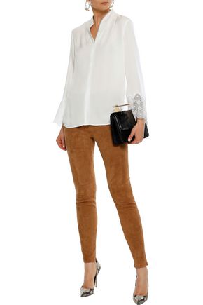 Click to view more detailed imagery on our partner's website Elie Tahari Woman Roxanna Stretch-Suede Leggings Camel