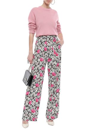 Shop Valentino Floral-print Silk Crepe De Chine Straight-leg Pants In Ivory