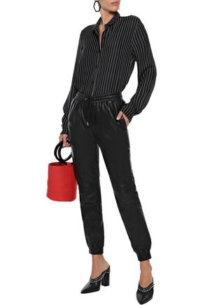 Walter Baker Woman Leather Track Trousers Black