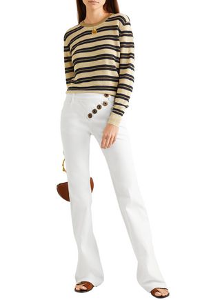 CHLOÉ BUTTON-DETAILED MID-RISE BOOTCUT JEANS,3074457345620845482