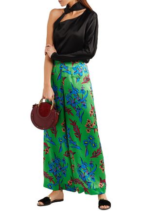 Etro Floral-print Hammered Silk-satin Wide-leg Pants In Green