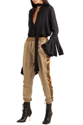 HAIDER ACKERMANN SATIN-TRIMMED FRENCH COTTON-TERRY TRACK PANTS,3074457345620772003