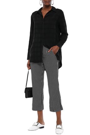 Equipment Bergen Cropped Checked Silk Straight-leg Pants In Black