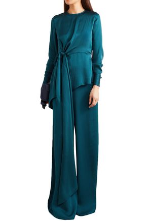 Safiyaa Nara Hammered Silk-satin Wide-leg Pants In Storm Blue