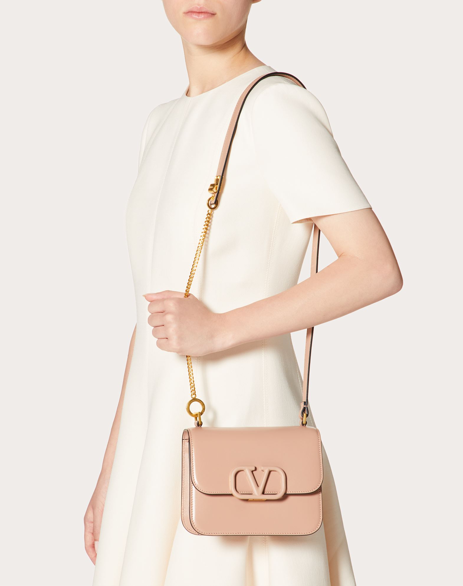 Small VSLING Smooth Calfskin Shoulder Bag for Woman | Valentino Online ...