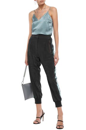 Haider Ackermann Striped Silk Crepe De Chine Track Pants In Anthracite