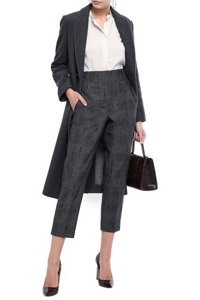 Brunello Cucinelli Cropped Embellished Wool Tapered Pants In Anthracite