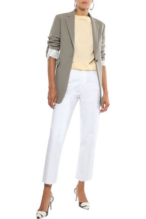 Click to view more detailed imagery on our partner's website J Brand Woman Wynne Cropped Embroidered High-Rise Straight-Leg Jeans White